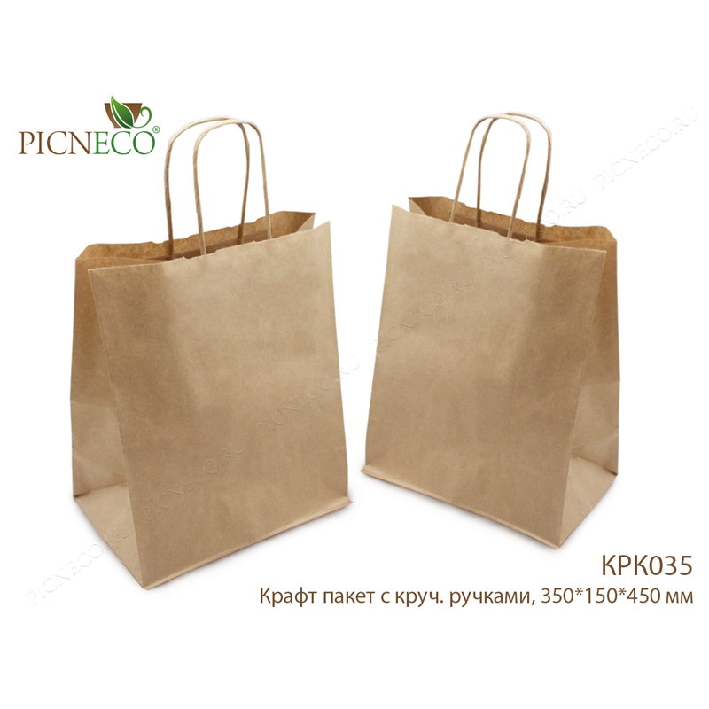 товар Бумажный крафт пакет с кручеными ручками, 350*150*450 мм KPK035