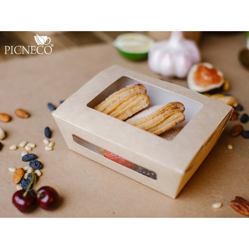 товар Контейнер бумажный, совмещенная крышка с окном, 600мл, 150*115*50 мм, крафт BK006