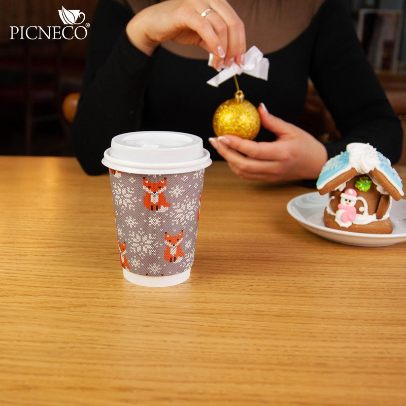 товар Бумажный новогодний стакан с рисунком "Лисичка" 350 мл, двухслойный STD325L