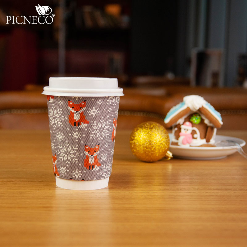 товар Бумажный новогодний стакан с рисунком "Лисичка" 350 мл, двухслойный STD325L