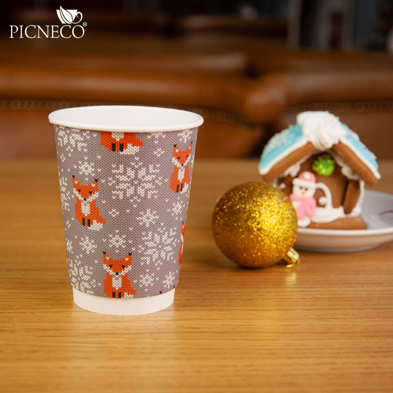 товар Бумажный новогодний стакан с рисунком "Лисичка" 350 мл, двухслойный STD325L