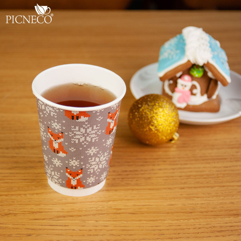 товар Бумажный новогодний стакан с рисунком "Лисичка" 350 мл, двухслойный STD325L