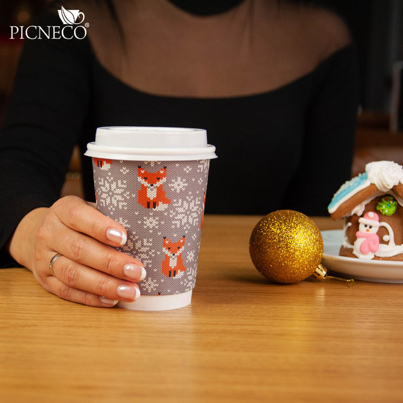 товар Бумажный новогодний стакан с рисунком "Лисичка" 350 мл, двухслойный STD325L