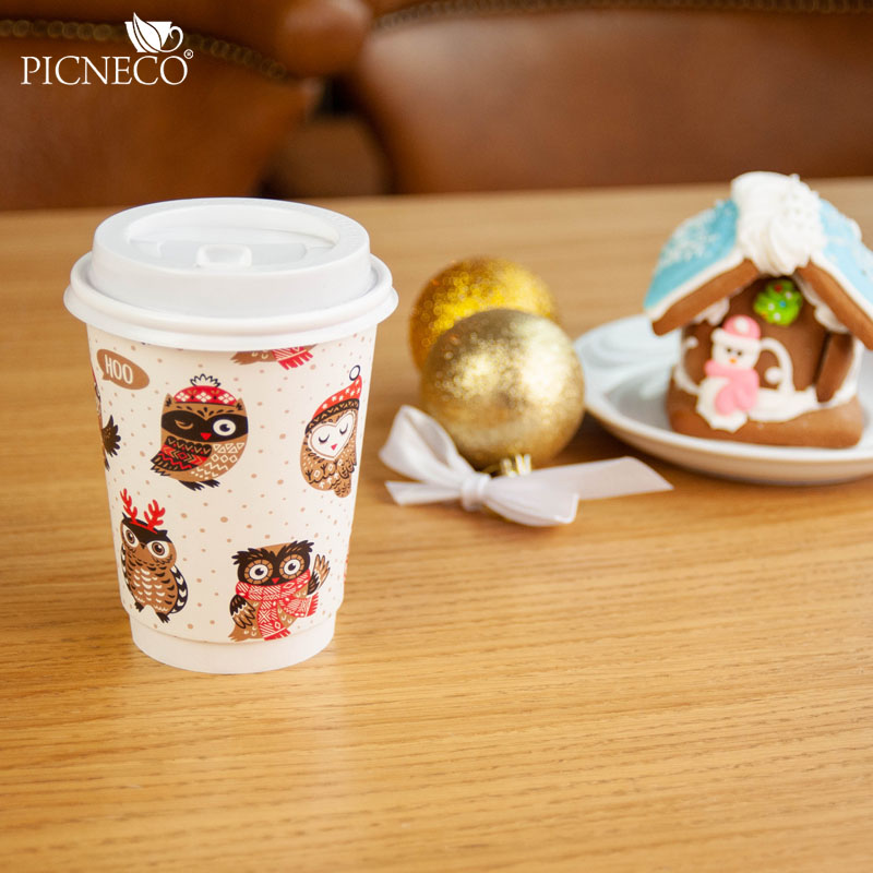 товар Бумажный новогодний стакан с рисунком "Совушка" 350 мл, двухслойный STD325S