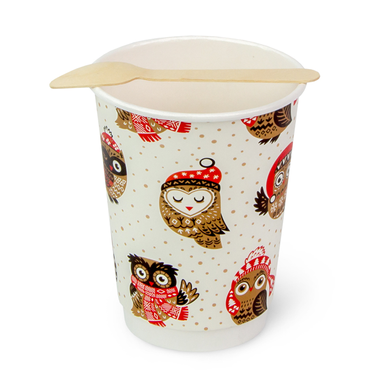 товар Бумажный новогодний стакан с рисунком "Совушка" 350 мл, двухслойный STD325S