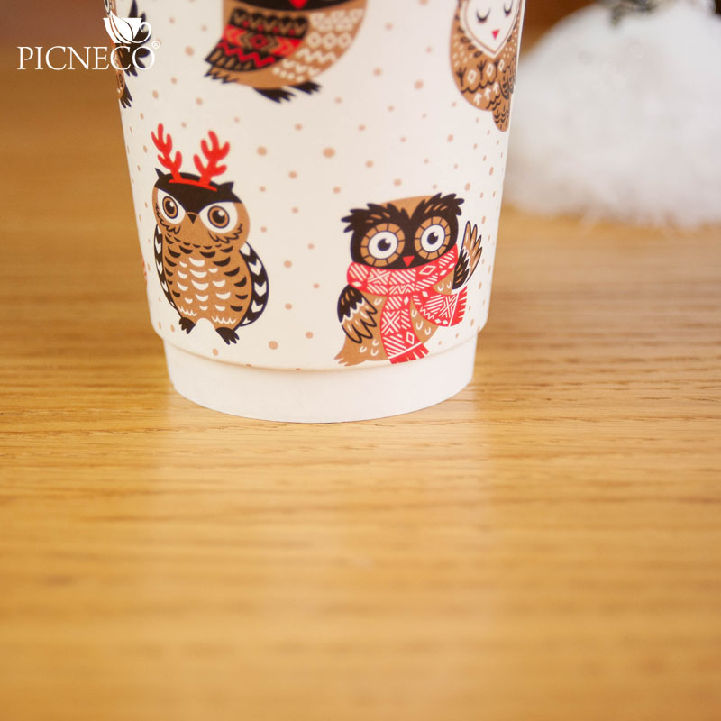 товар Бумажный новогодний стакан с рисунком "Совушка" 350 мл, двухслойный STD325S