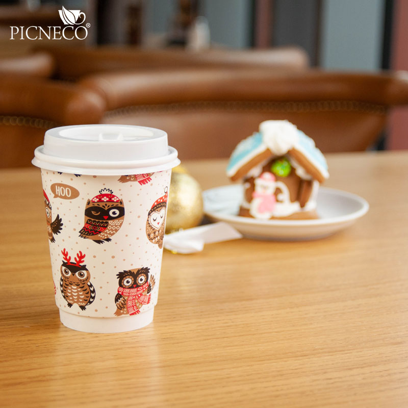 товар Бумажный новогодний стакан с рисунком "Совушка" 350 мл, двухслойный STD325S