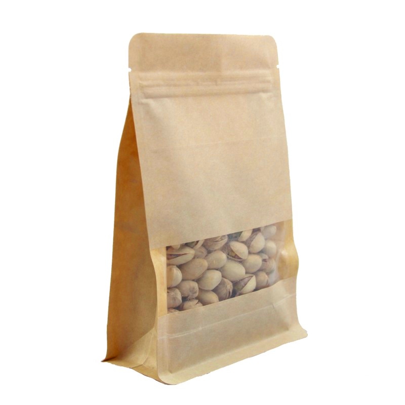 товар Пакет восьмишовный с окном 40 мм, 120*210 мм [70], крафт бумажный, зип-лок замок ZIP1343