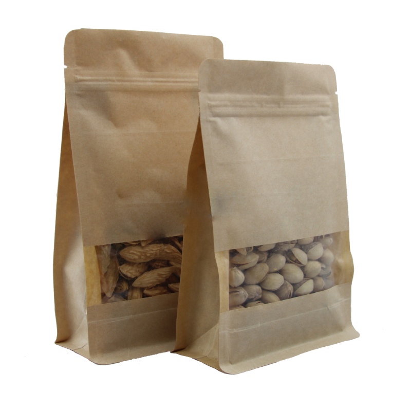 товар Пакет восьмишовный с окном 40 мм, 120*210 мм [70], крафт бумажный, зип-лок замок ZIP1343