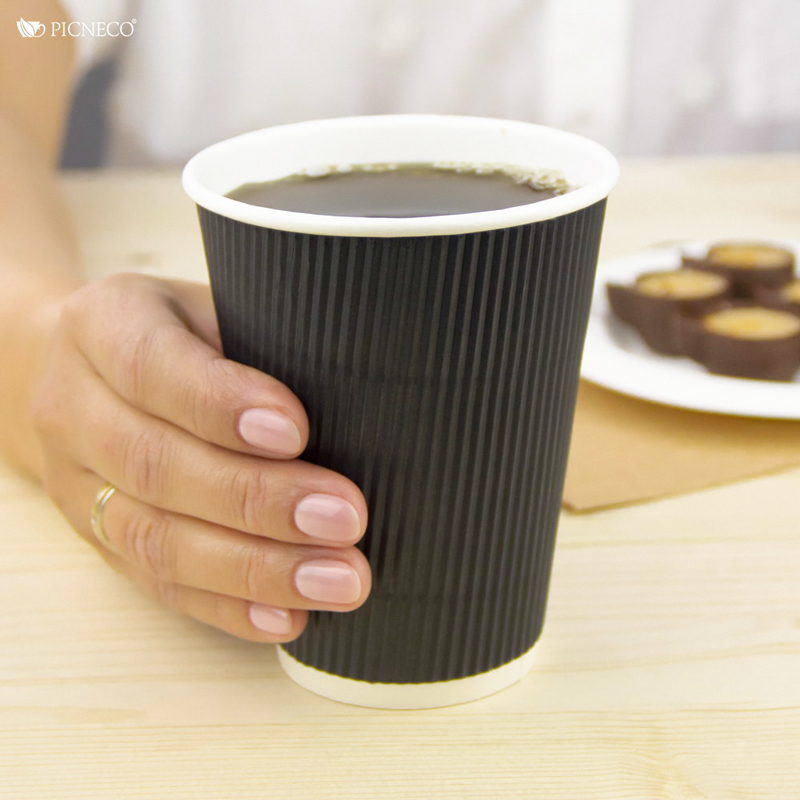 товар Бумажный гофрированный стакан, черный, 350 мл (макс. 400 мл) STG035C