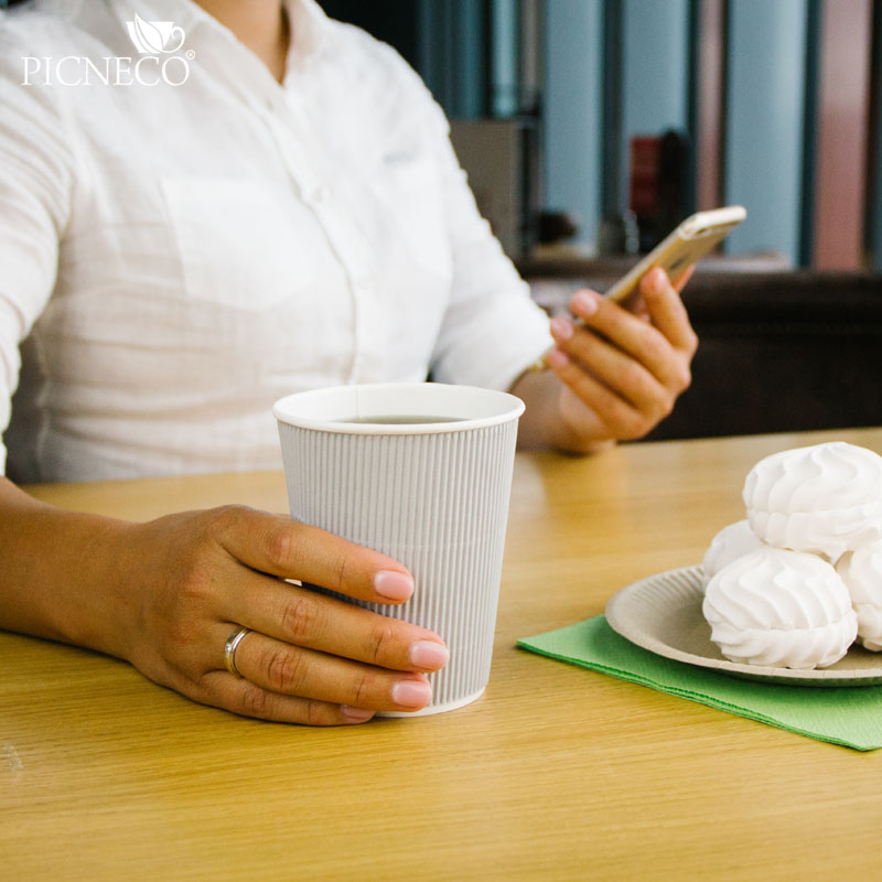 товар Бумажный гофрированный стакан, серебристый, 350 мл (макс. 400 мл) STG135Sr