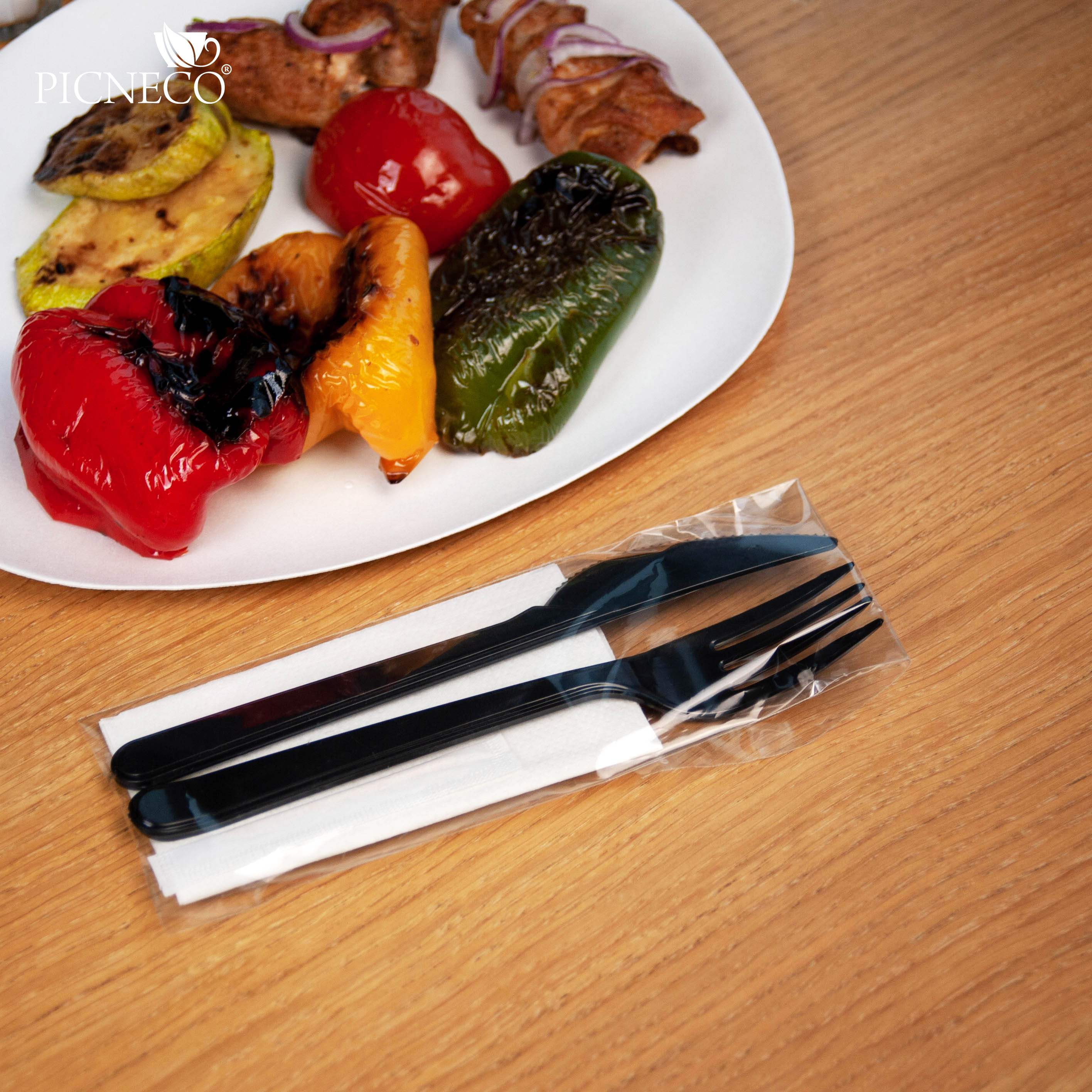 товар Набор черных приборов в инд. упаковке (нож, вилка, салфетка, зубочистка) RU202203C