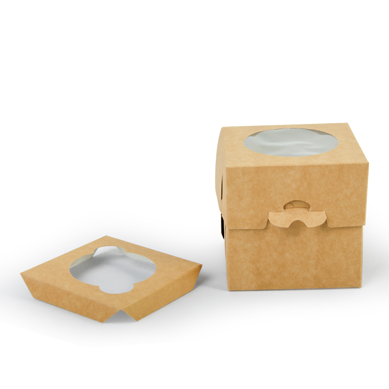 Упаковка для капкейков с окном (для 1 штуки), 100*100*100 мм, крафт