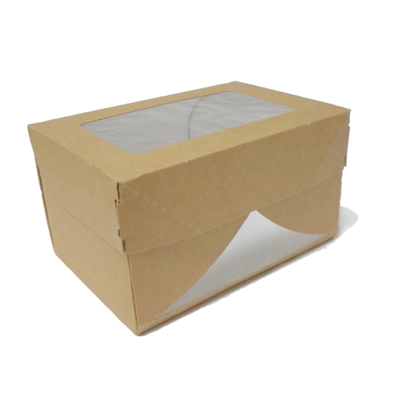 Коробка для тортов и десертов с окном 150*100*85 мм, 1200 мл, крафт