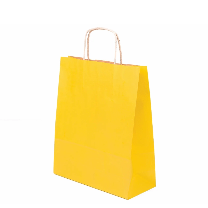Бумажный крафт пакет с кручеными ручками, желтый, 240*140*270, 80 г/м2