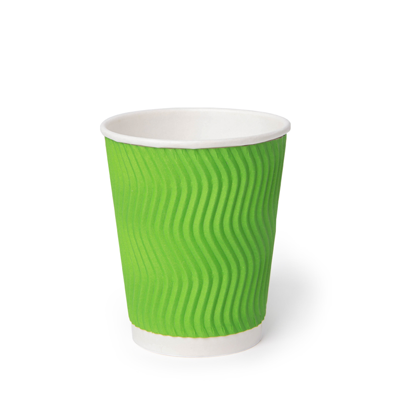Гофрированный бумажный стакан 250 мл, зеленый, волна