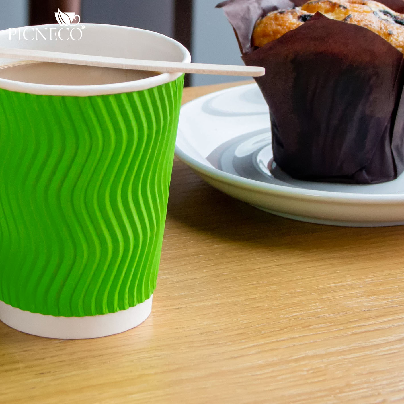 товар Гофрированный бумажный стакан 250 мл, зеленый, волна STG025Zw