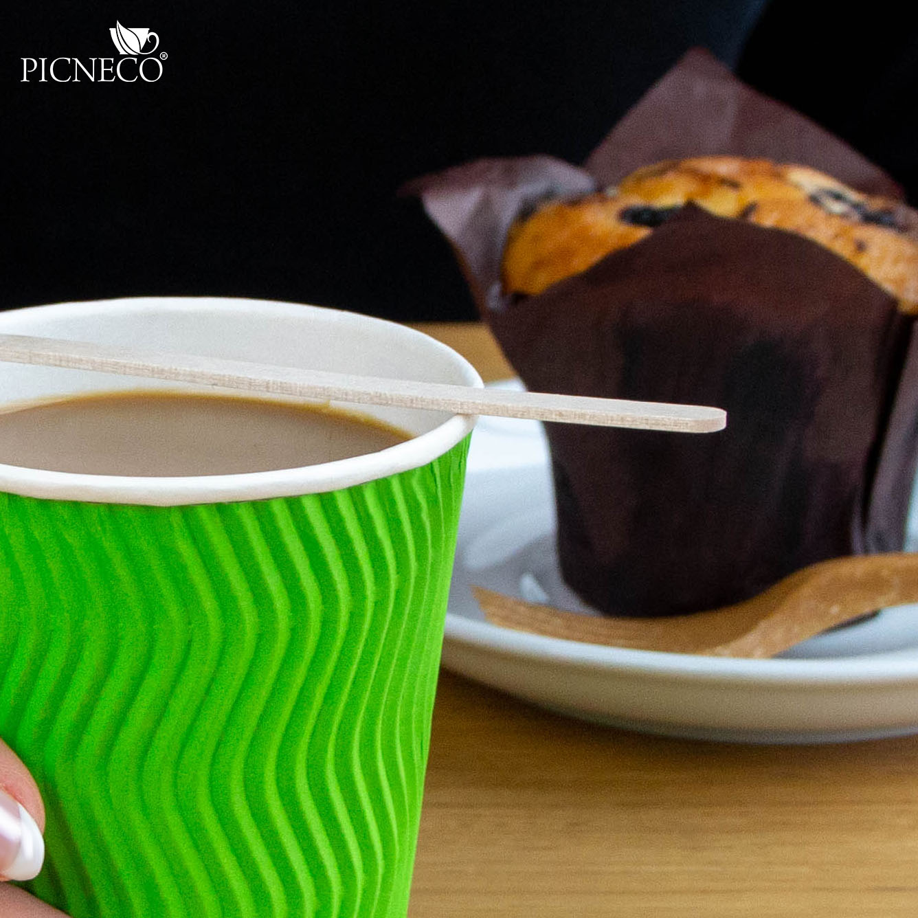 товар Гофрированный бумажный стакан 250 мл, зеленый, волна STG025Zw