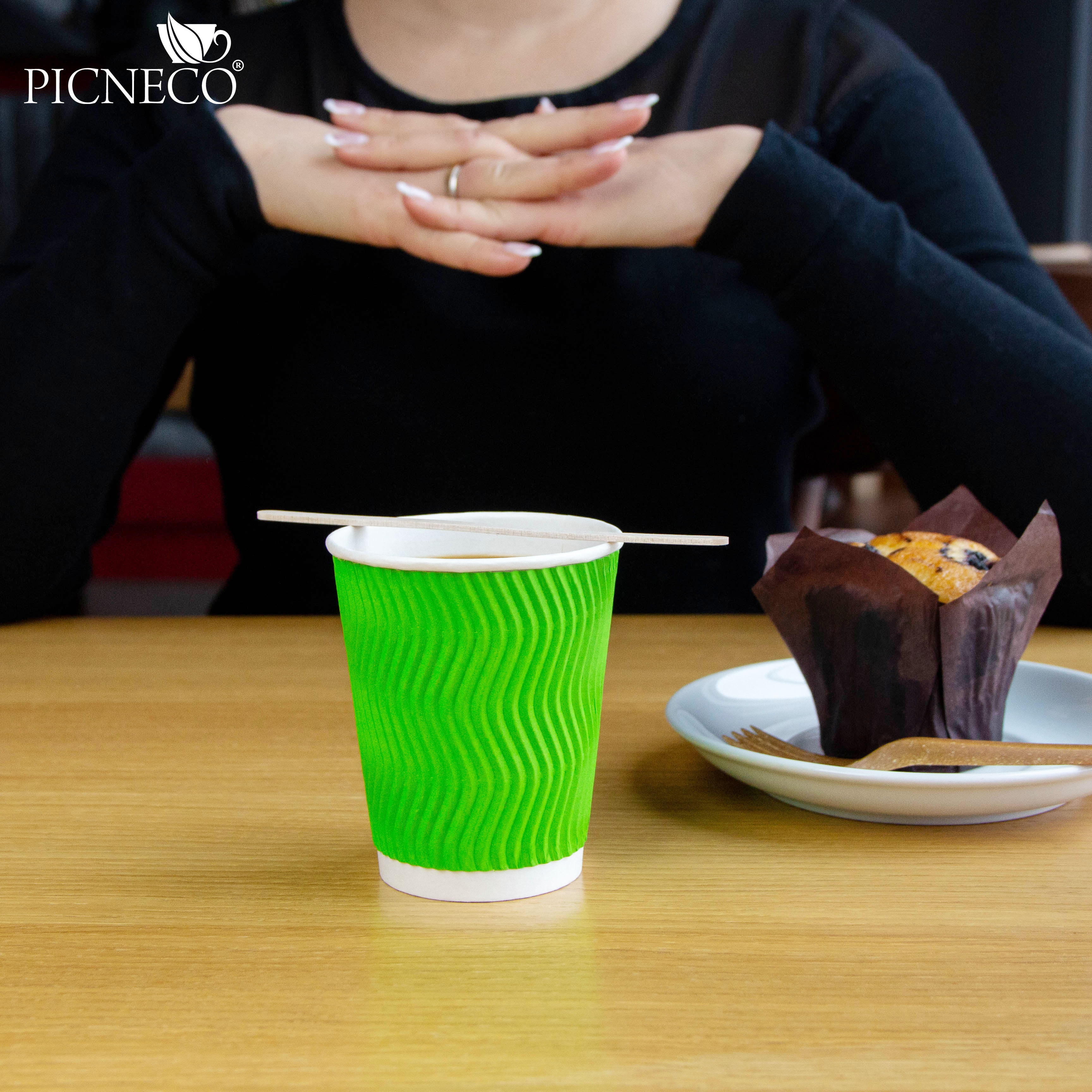 товар Гофрированный бумажный стакан 250 мл, зеленый, волна STG025Zw