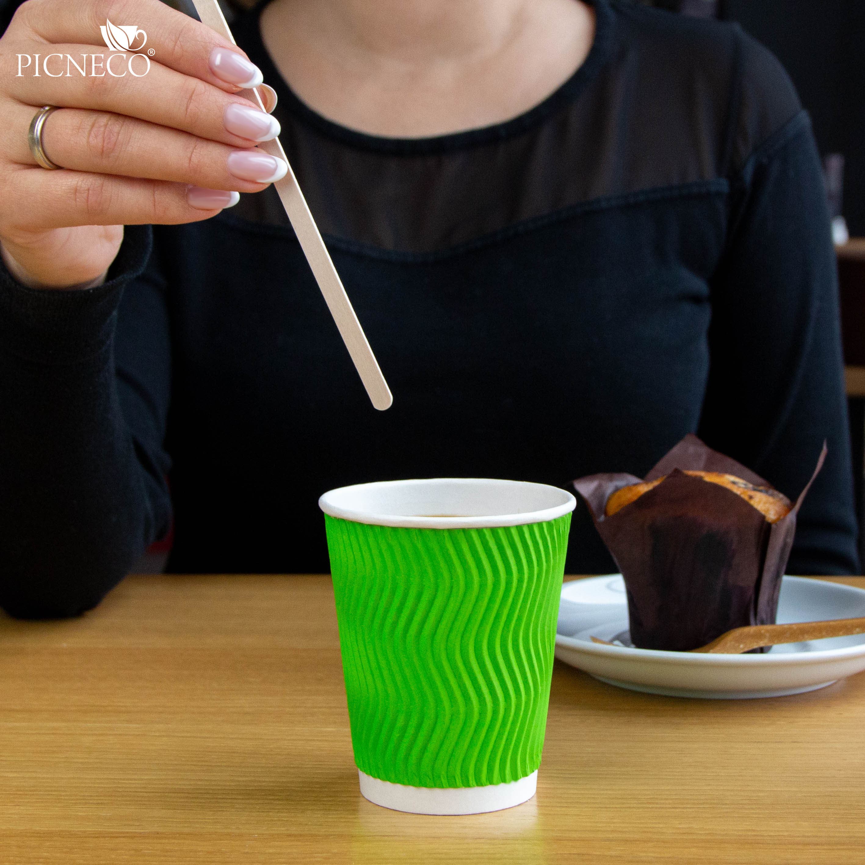 товар Гофрированный бумажный стакан 250 мл, зеленый, волна STG025Zw