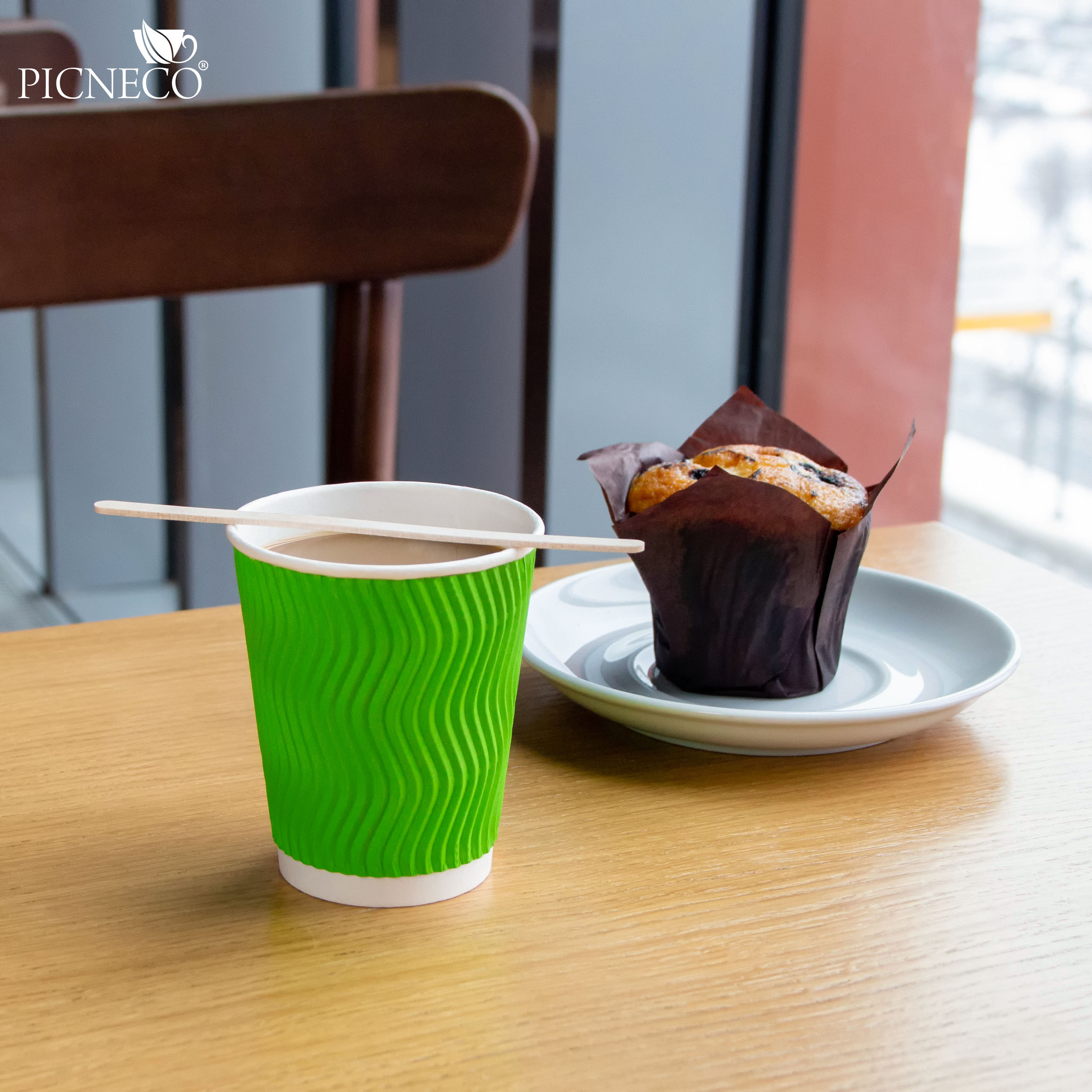 товар Гофрированный бумажный стакан 250 мл, зеленый, волна STG025Zw