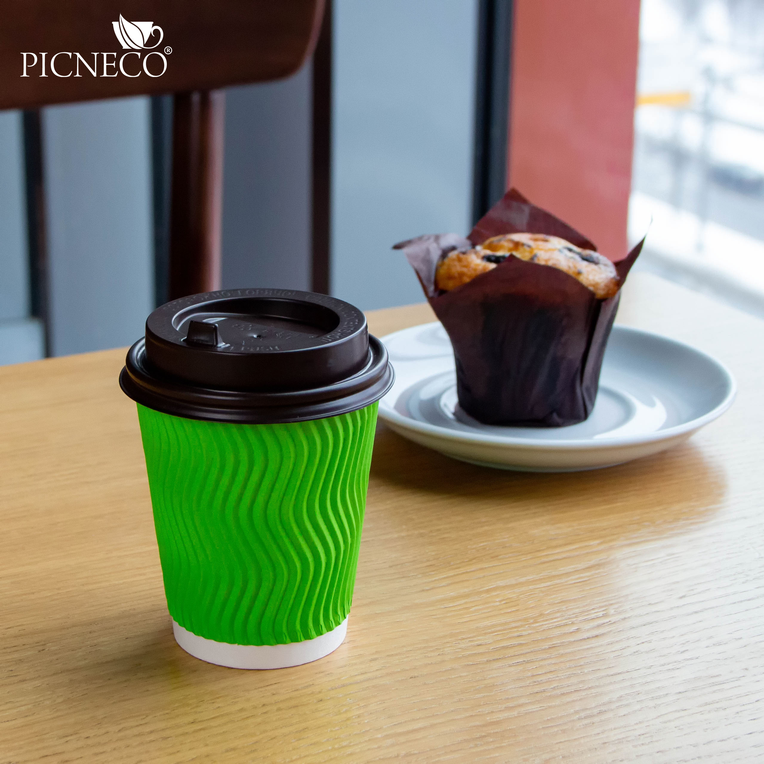 товар Гофрированный бумажный стакан 250 мл, зеленый, волна STG025Zw