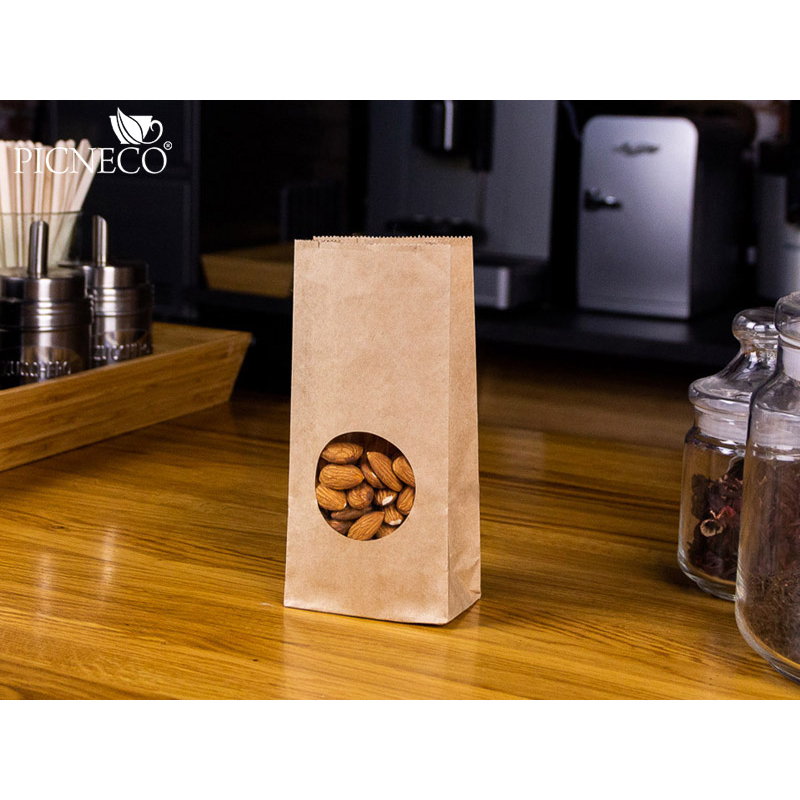 товар Крафт пакет с окном 50 мм, ламинированный, прямоугольное дно, 80*50*170 мм KPRL08