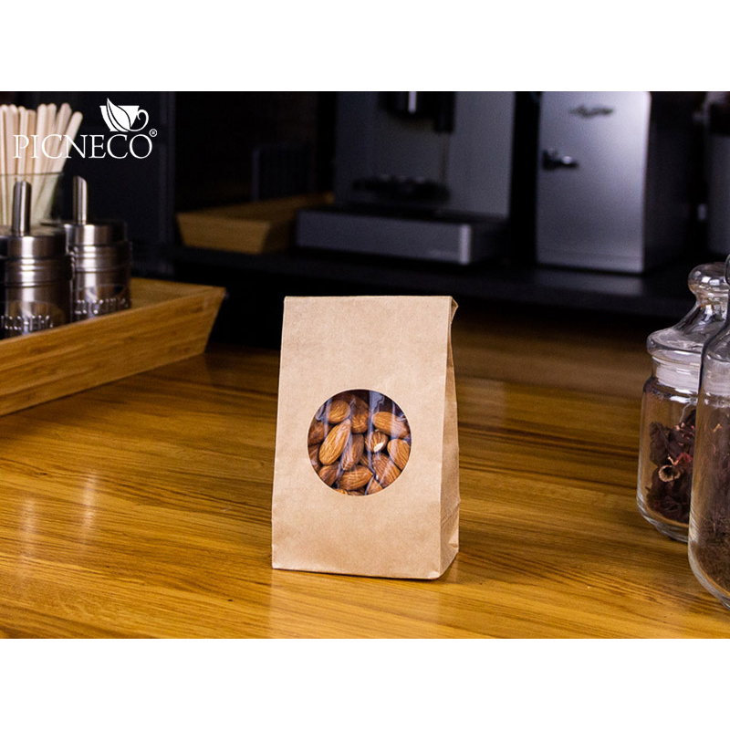 товар Крафт пакет с окном 50 мм, ламинированный, прямоугольное дно, 80*50*170 мм KPRL08