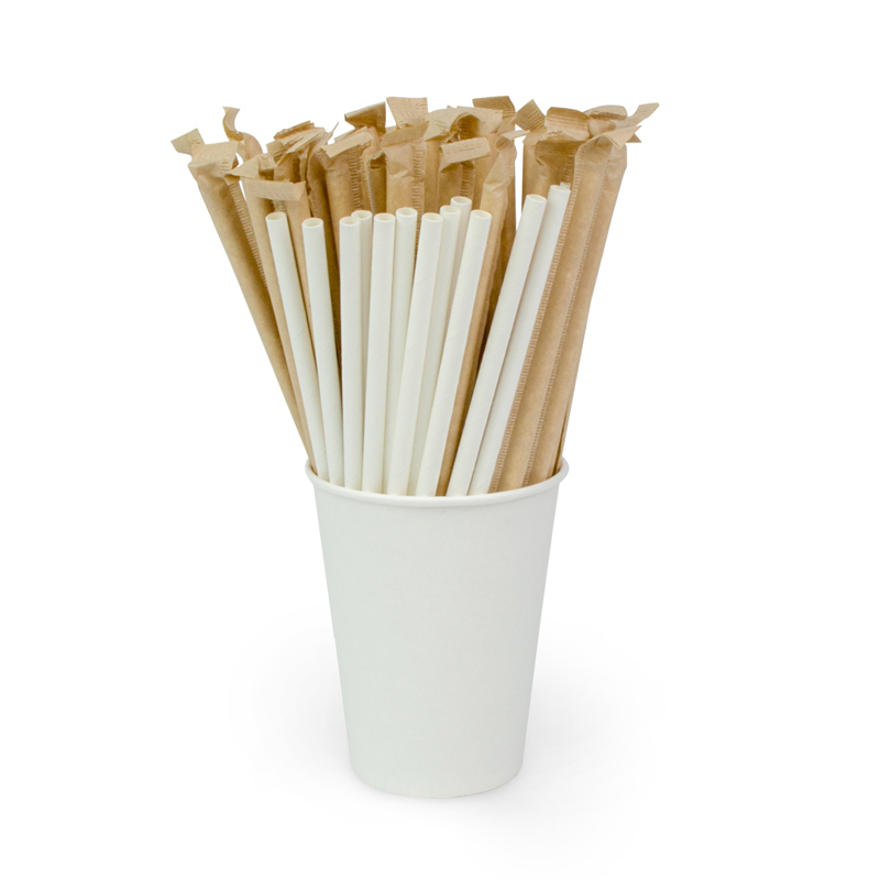 Трубочки для коктейлей в бумажной индивидуальной крафтовой упаковке «Белоснежная», 200*8 мм