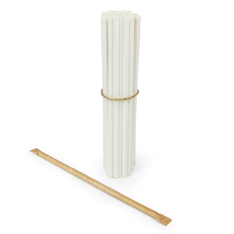 товар Трубочки для коктейлей в бумажной индивидуальной крафтовой упаковке "Белоснежная" 200*8 мм TB077