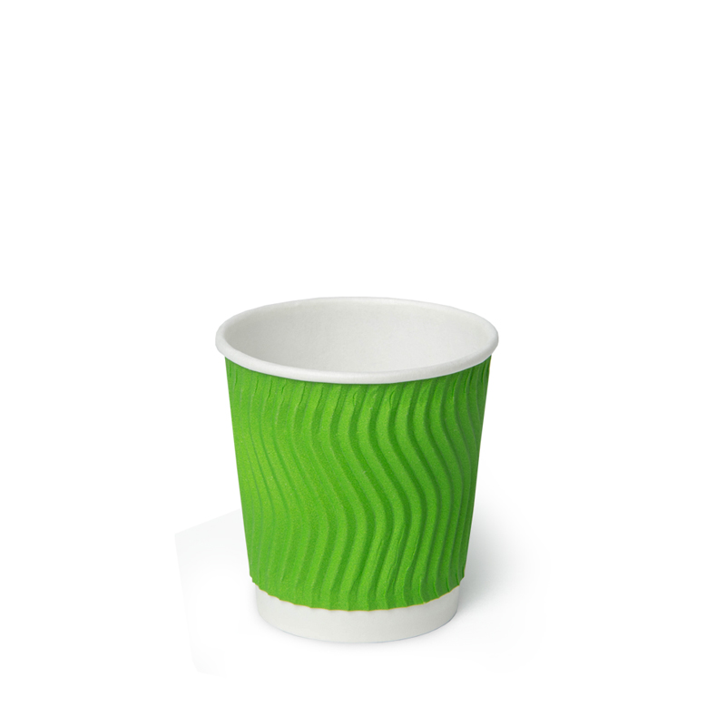 Гофрированный бумажный стакан 100 мл, зеленый, волна