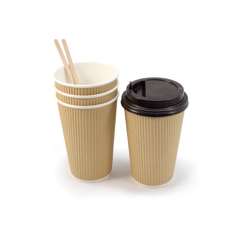 товар Бумажный гофрированный стакан, крафт, 400 мл (макс. 450 мл) STG045Kr