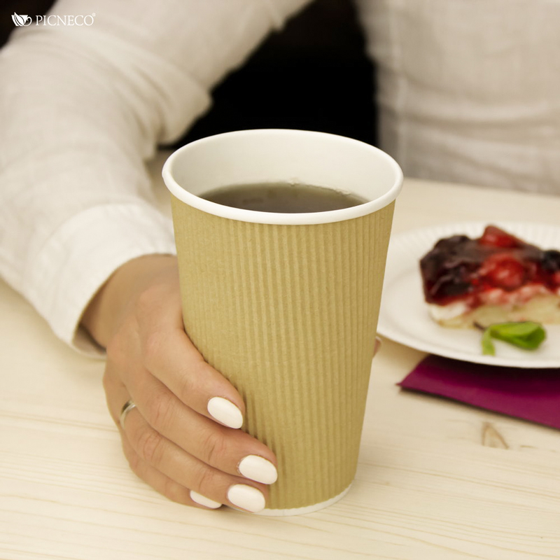 товар Бумажный гофрированный стакан, крафт, 400 мл (макс. 450 мл) STG045Kr