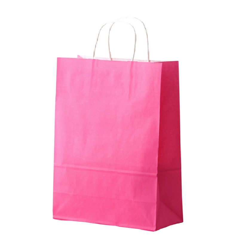Бумажный крафт пакет с кручеными ручками, розовый, 260*150*350 мм, 80 г/м2