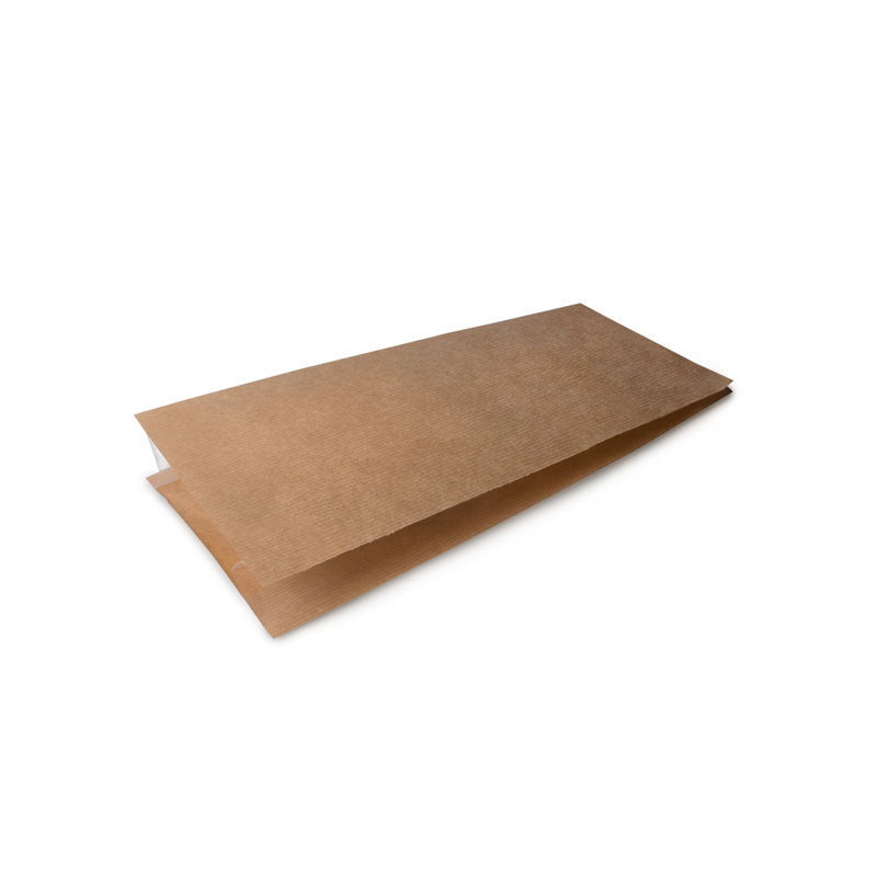Бумажный плоский крафт пакет с прозрачными боковыми стенками, пятишовный, 130*70*310 мм