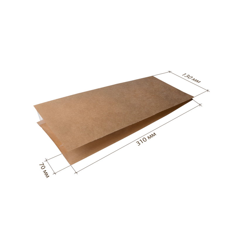 товар Бумажный плоский крафт пакет с прозрачными боковыми стенками, пятишовный, 130*70*310 мм KPO130Kr