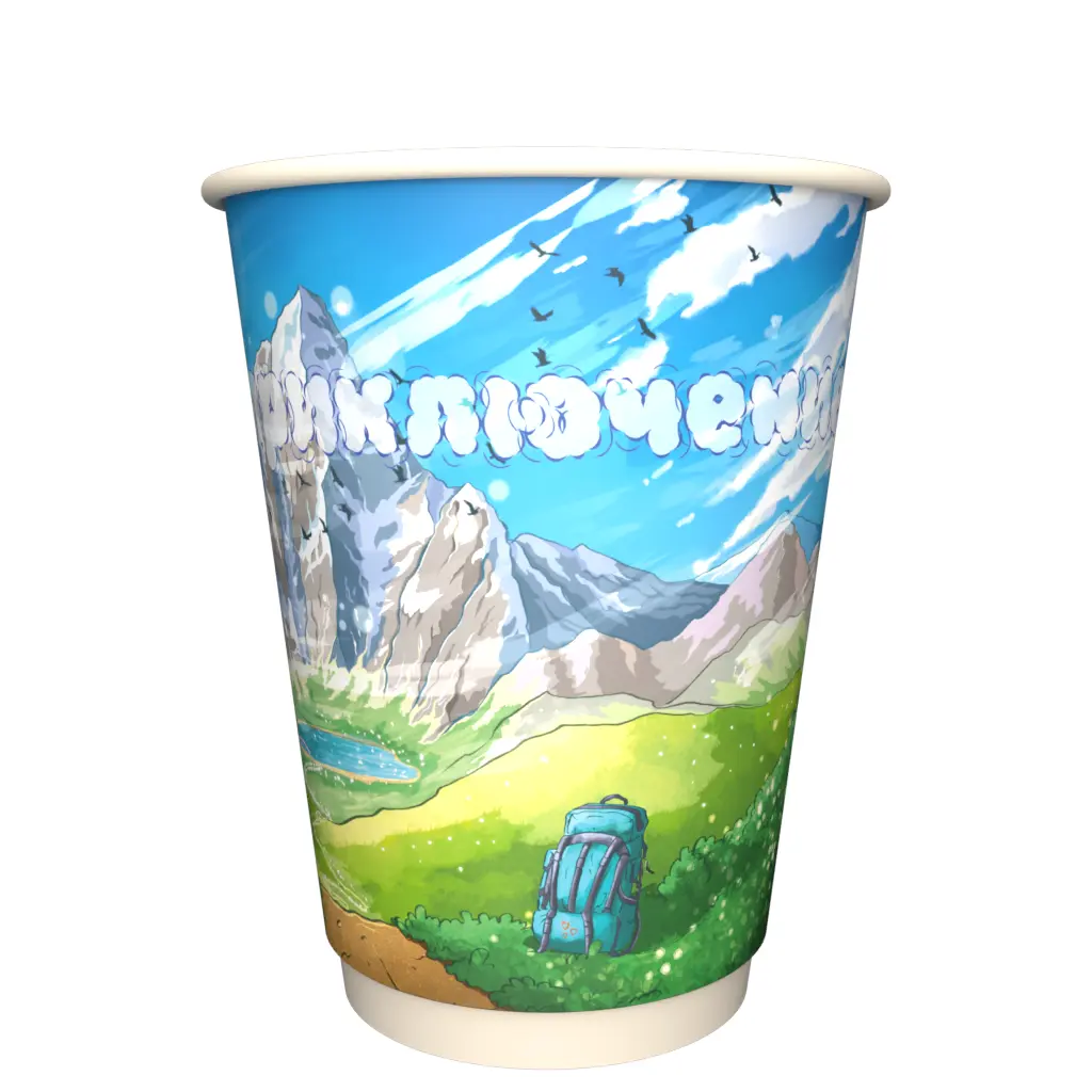 товар Бумажный стакан с рисунком "Жизнь Приключение" 350 мл, двухслойный STD325Pr