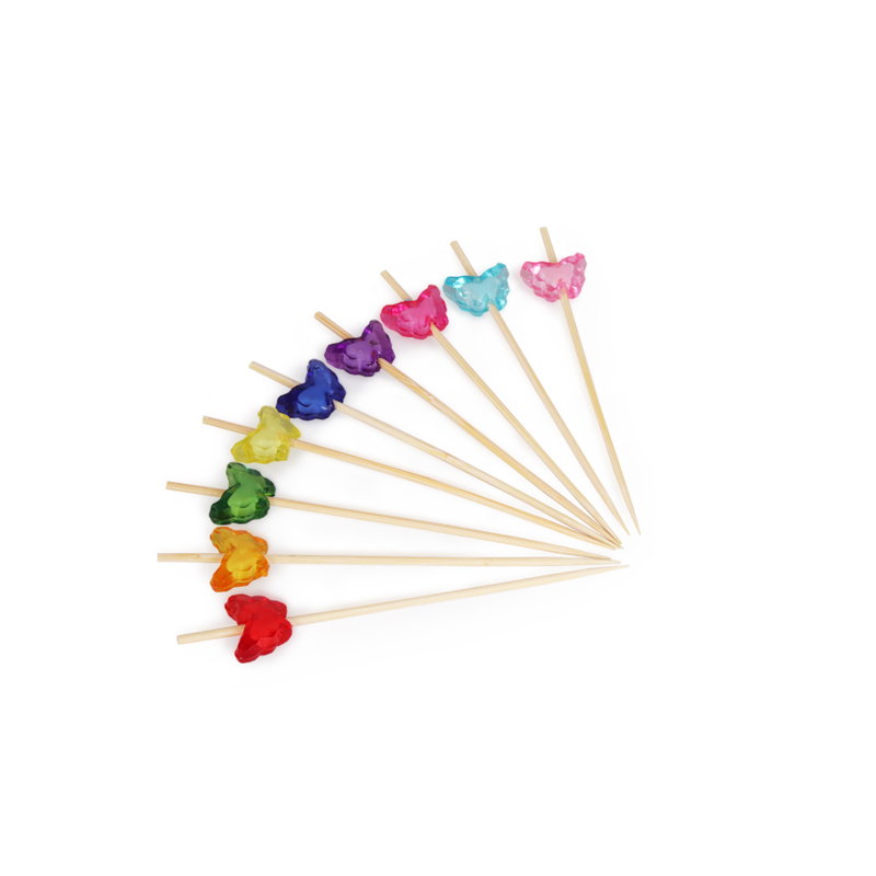 товар Деревянная шпажка для канапе, бабочки разноцветные, 90 мм DP308