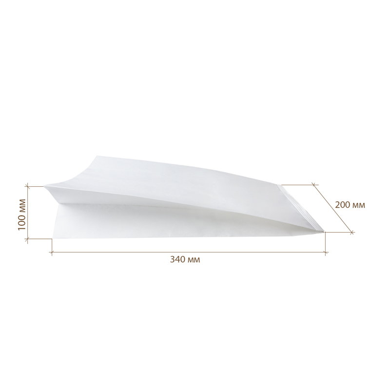 Бумажный крафт пакет с плоским дном и спаянным дном, белый, 200*100*340 мм