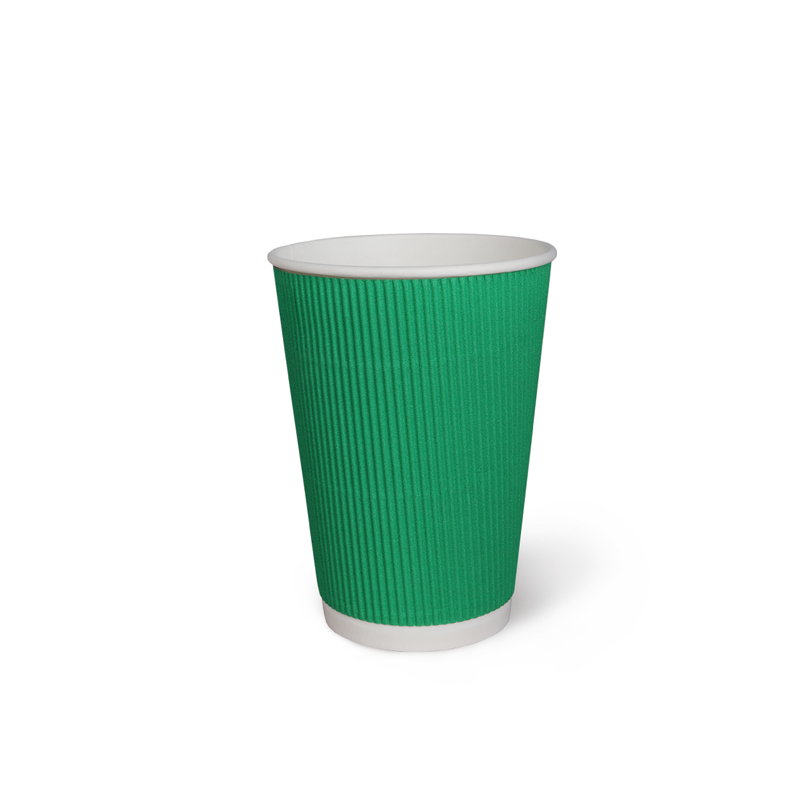 Бумажный гофрированный стакан, зеленый, 400 мл (макс. 450 мл)