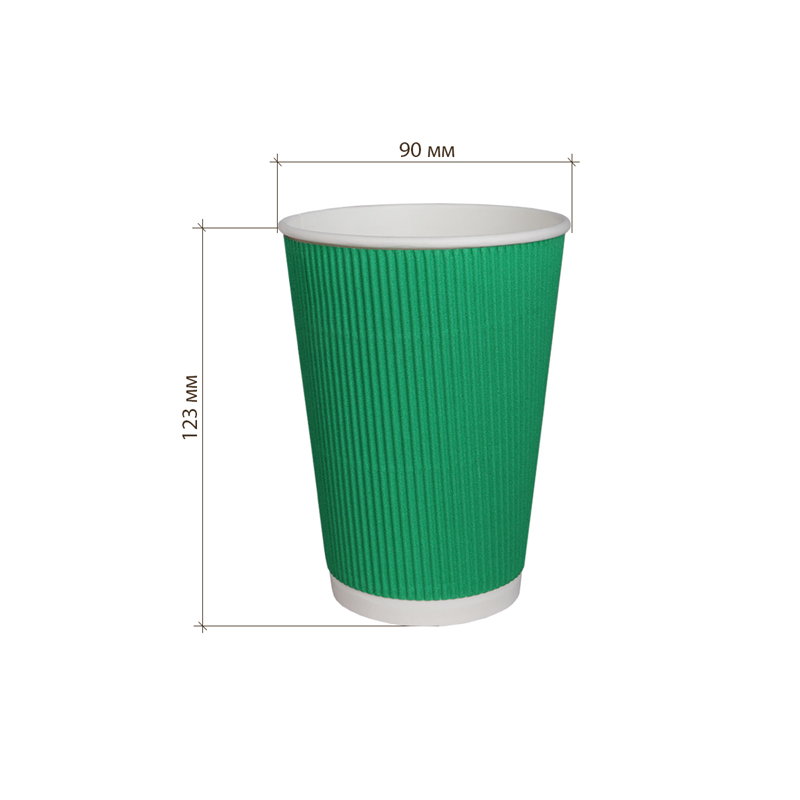 товар Бумажный гофрированный стакан, зеленый, 400 мл (макс. 450 мл) STG145Z
