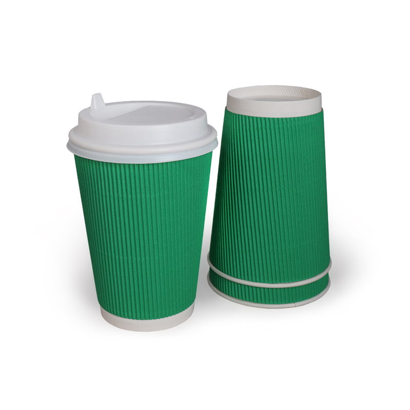 товар Бумажный гофрированный стакан, зеленый, 400 мл (макс. 450 мл) STG145Z