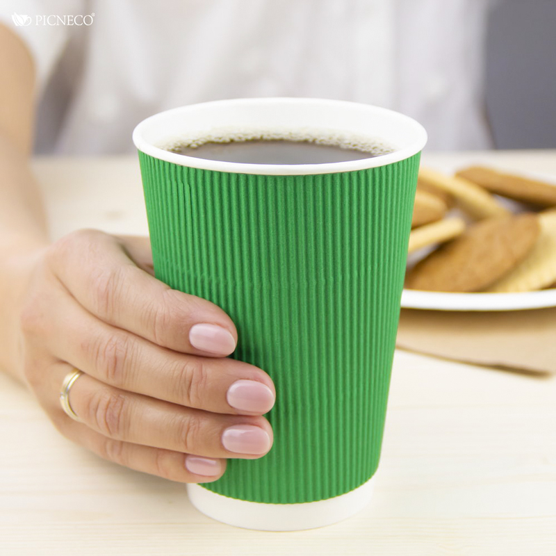 товар Бумажный гофрированный стакан, зеленый, 400 мл (макс. 450 мл) STG145Z