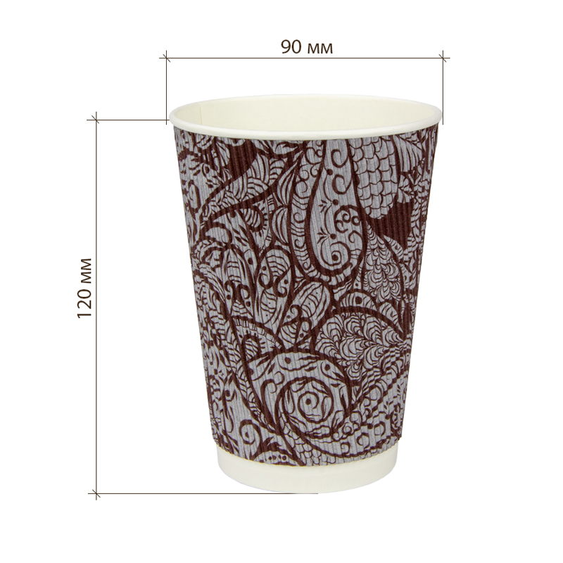 товар Бумажный гофрированный стакан, бордовый с рисунком, 400 мл (макс. 450 мл) STG145Bor