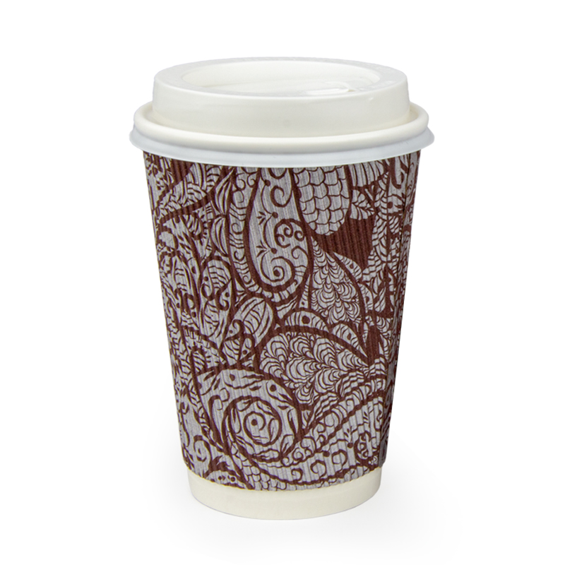 товар Бумажный гофрированный стакан, бордовый с рисунком, 400 мл (макс. 450 мл) STG145Bor