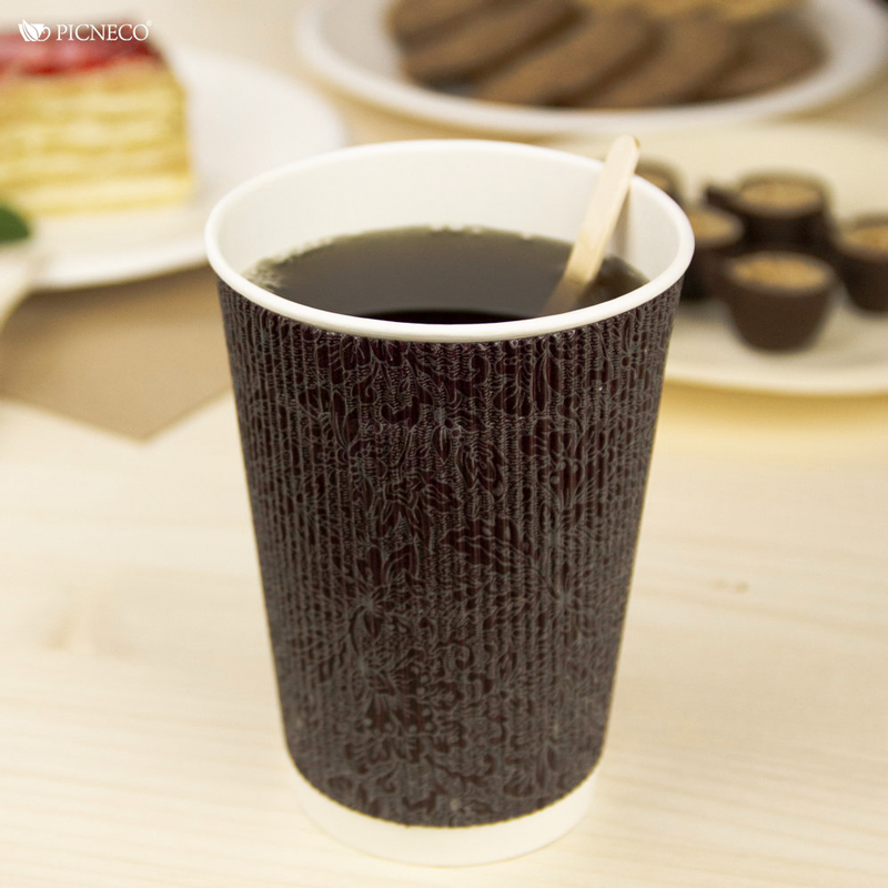 товар Бумажный гофрированный стакан, бордовый с рисунком, 400 мл (макс. 450 мл) STG145Bor