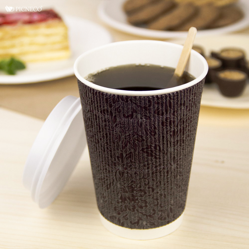 товар Бумажный гофрированный стакан, бордовый с рисунком, 400 мл (макс. 450 мл) STG145Bor