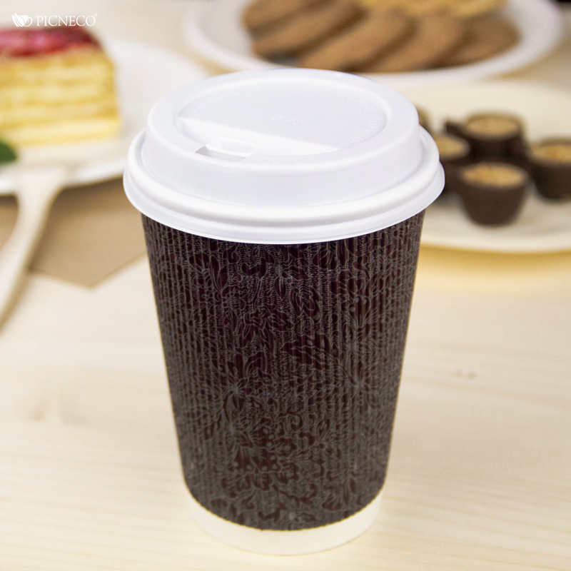 товар Бумажный гофрированный стакан, бордовый с рисунком, 400 мл (макс. 450 мл) STG145Bor