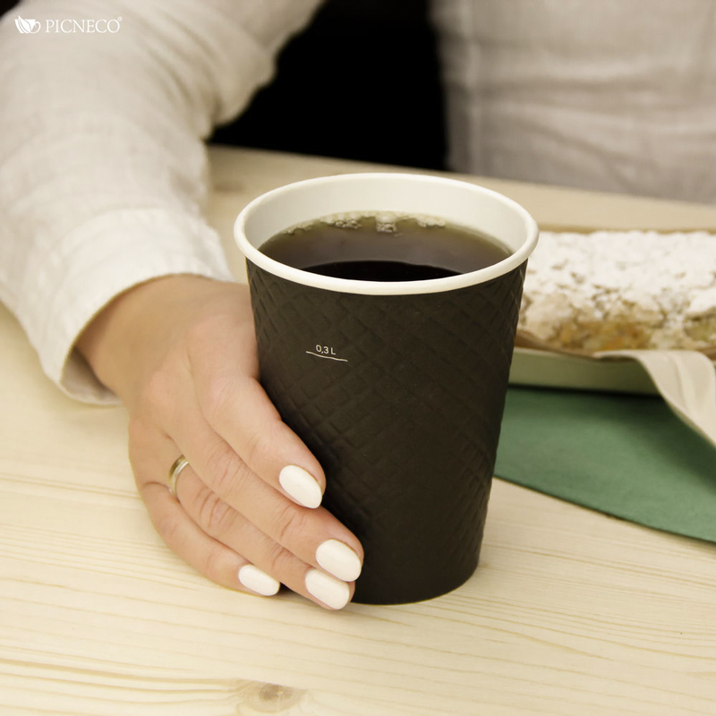 товар Бумажный двухслойный стакан с конгревом, черный, 350 мл STKG030C