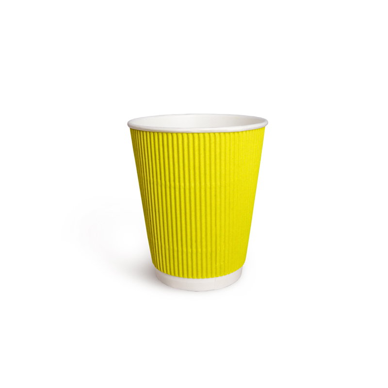 Бумажный гофрированный стакан, желтый, 250 мл (макс. 270 мл)